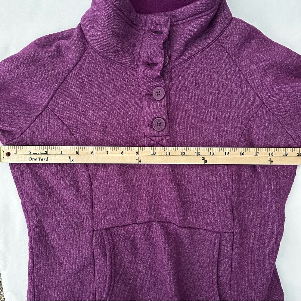 Columbia Fleece Pullover Women’s M Purple Quarter Button Sweatshirt Cozy Pocket - Picture 8 of 9